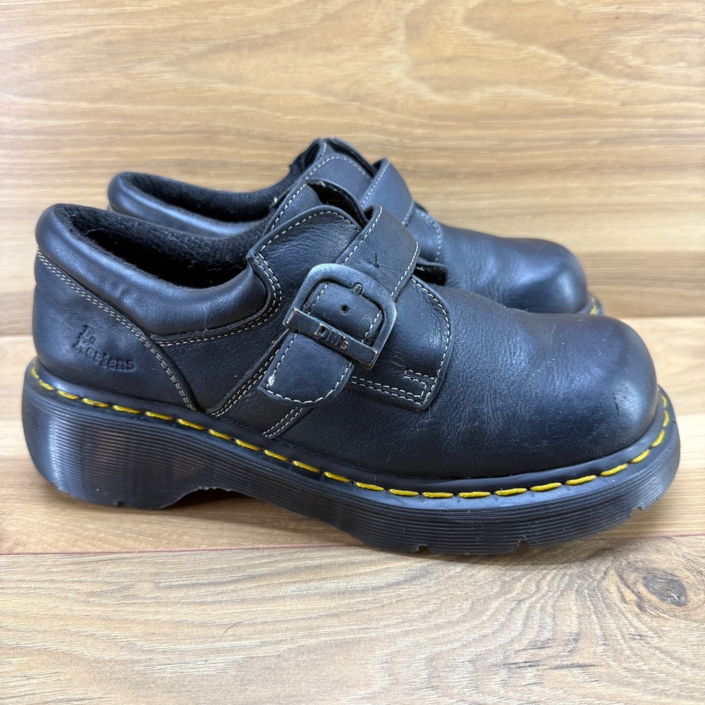 Dr Martens Y2K Vintage Monk Strap Buckle Oxfords Womens 8 Black Leather Chunky